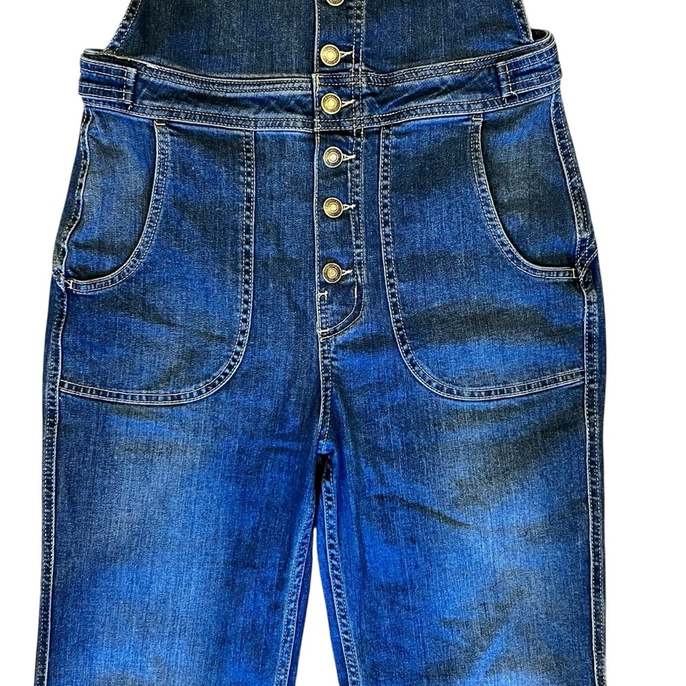 FREE PEOPLE Alvin Flared Overall Y2K Retro Raw Hem Denim Blue Size 28 - Picture 8 of 15